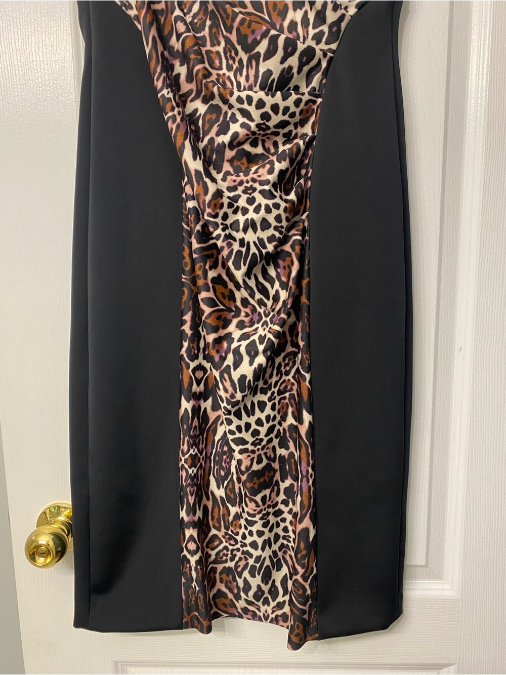Debbie Shuchat Sleeveless Leopard Print Black Contrast Panel Sheath Dress SZ 12 - Picture 3 of 9